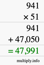 How to calculate 941 times 51 using long multiplication