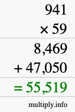 How to calculate 941 times 59 using long multiplication