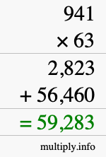 How to calculate 941 times 63 using long multiplication
