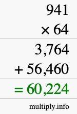 How to calculate 941 times 64 using long multiplication