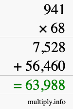 How to calculate 941 times 68 using long multiplication