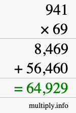 How to calculate 941 times 69 using long multiplication
