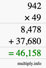 How to calculate 942 times 49 using long multiplication