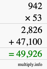 How to calculate 942 times 53 using long multiplication