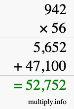 How to calculate 942 times 56 using long multiplication