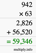 How to calculate 942 times 63 using long multiplication