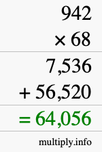 How to calculate 942 times 68 using long multiplication