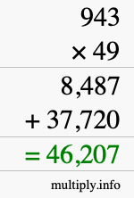 How to calculate 943 times 49 using long multiplication