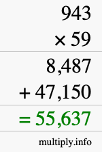 How to calculate 943 times 59 using long multiplication