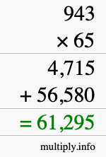 How to calculate 943 times 65 using long multiplication