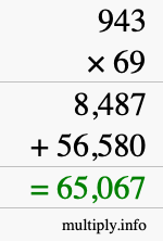 How to calculate 943 times 69 using long multiplication