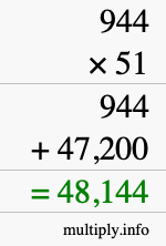How to calculate 944 times 51 using long multiplication