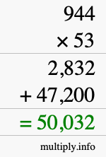 How to calculate 944 times 53 using long multiplication How to calculate 944 times 53 using long multiplication