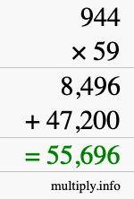 How to calculate 944 times 59 using long multiplication