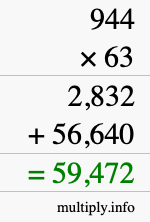 How to calculate 944 times 63 using long multiplication