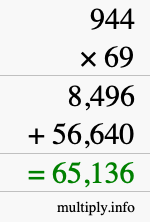 How to calculate 944 times 69 using long multiplication