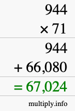 How to calculate 944 times 71 using long multiplication