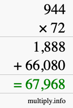 How to calculate 944 times 72 using long multiplication