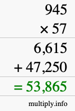 How to calculate 945 times 57 using long multiplication