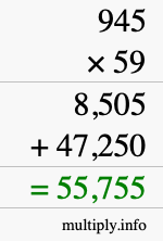 How to calculate 945 times 59 using long multiplication
