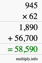 How to calculate 945 times 62 using long multiplication