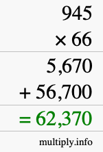 How to calculate 945 times 66 using long multiplication