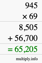 How to calculate 945 times 69 using long multiplication