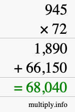 How to calculate 945 times 72 using long multiplication