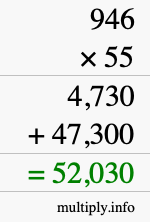 How to calculate 946 times 55 using long multiplication