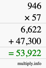 How to calculate 946 times 57 using long multiplication