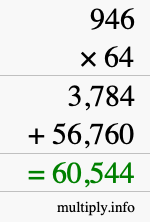 How to calculate 946 times 64 using long multiplication
