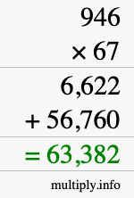 How to calculate 946 times 67 using long multiplication