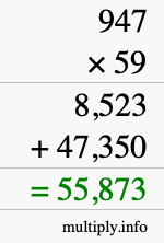 How to calculate 947 times 59 using long multiplication