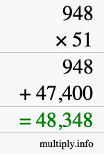 How to calculate 948 times 51 using long multiplication