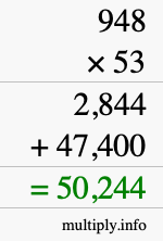 How to calculate 948 times 53 using long multiplication
