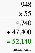 How to calculate 948 times 55 using long multiplication