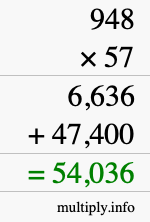 How to calculate 948 times 57 using long multiplication
