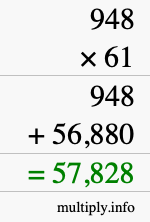 How to calculate 948 times 61 using long multiplication