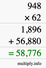 How to calculate 948 times 62 using long multiplication