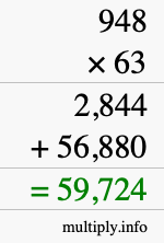 How to calculate 948 times 63 using long multiplication