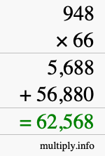 How to calculate 948 times 66 using long multiplication