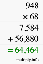 How to calculate 948 times 68 using long multiplication
