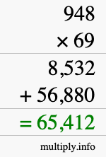 How to calculate 948 times 69 using long multiplication