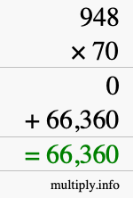 How to calculate 948 times 70 using long multiplication