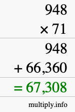 How to calculate 948 times 71 using long multiplication