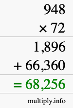 How to calculate 948 times 72 using long multiplication