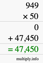 How to calculate 949 times 50 using long multiplication