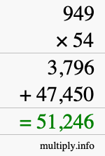 How to calculate 949 times 54 using long multiplication How to calculate 949 times 54 using long multiplication