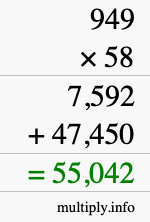 How to calculate 949 times 58 using long multiplication How to calculate 949 times 58 using long multiplication