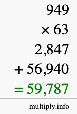 How to calculate 949 times 63 using long multiplication